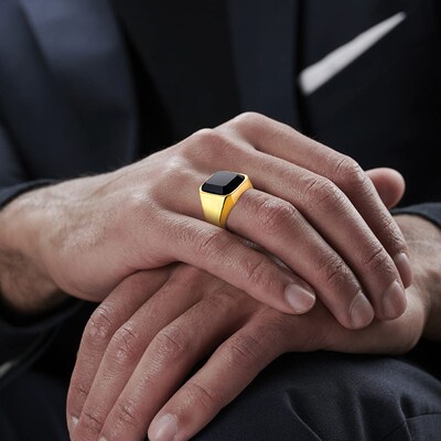 Man Ring Black Carnelian Signet Rings Stainless Steel Square