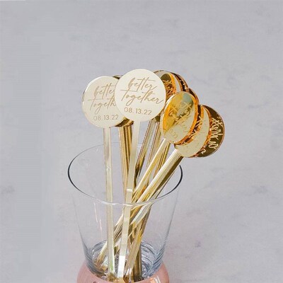 50pcs Personalised Round Drink Stirrers Wedding Decorations