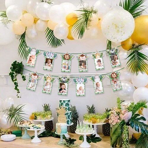 Jungle Animal Photo Clip Pennant Banner for 1st Birthday Par