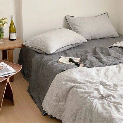 Nordic washed cotton gray striped single double summer cool