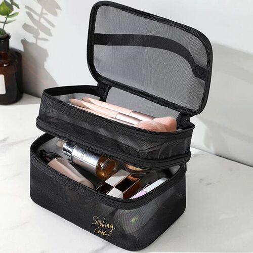 Simple Black Mesh Makeup Case Organizer Storage Pouch Casual