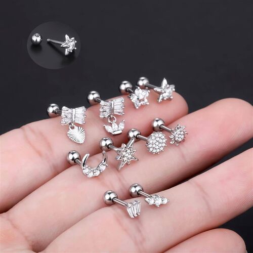 1PC Stainless Steel Zircon Ear Piercing Earring for Women Ko