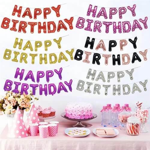 Happy Birthday Letter Foil Balloon Banner kit For Boys Girls