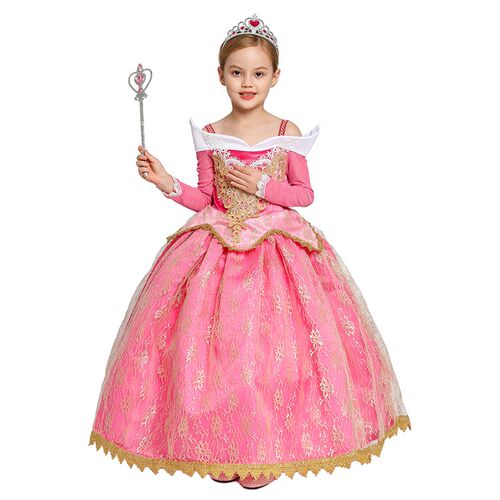 Girls Sleeping Beauty Aurora Princess Dress Long Sleeves Off