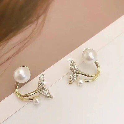 Europe and America 2023 New Temperament Fishtail Pearl Earri
