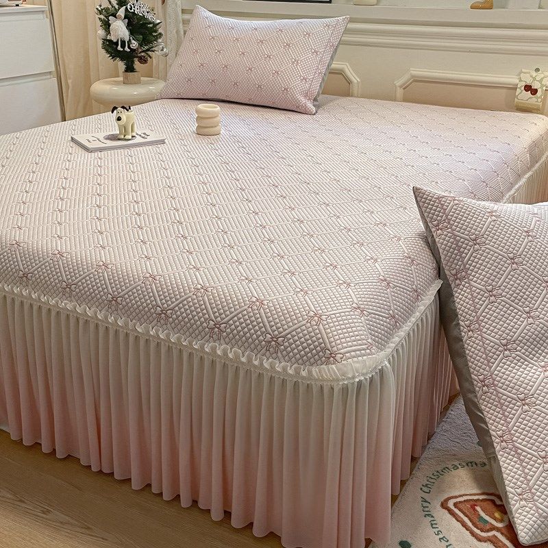 类冰豆豆凉席床裙款三件高端凉感夏季冰丝席公主风可机洗床盖,床上用品,冰丝席,淘宝优惠券,粉丝福利购,淘宝优惠卷