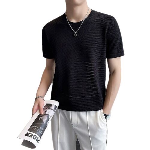 Summer Thin Roun Neck Short-sleeve Sweater Breathable Soft S