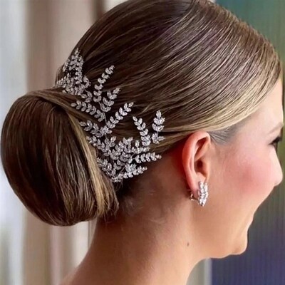 Luxury Bridal Zircon Leaf Headband Hairpin Accessories for W