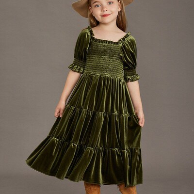 New Princess Girls Velvet Classic Retro Dress Clothing Baby