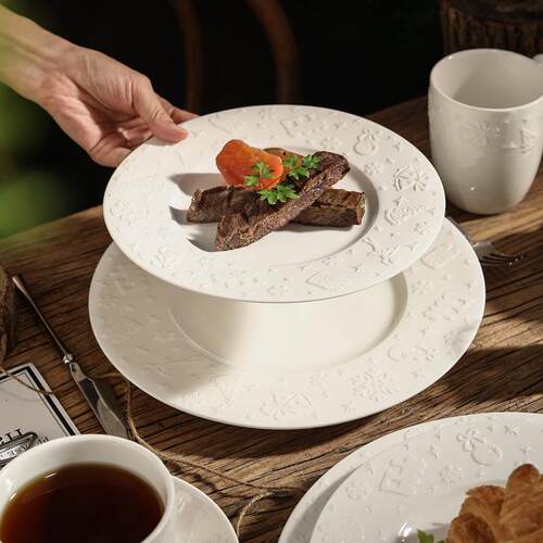 Christmas relief ceramic dinner plate flat plate steak desse
