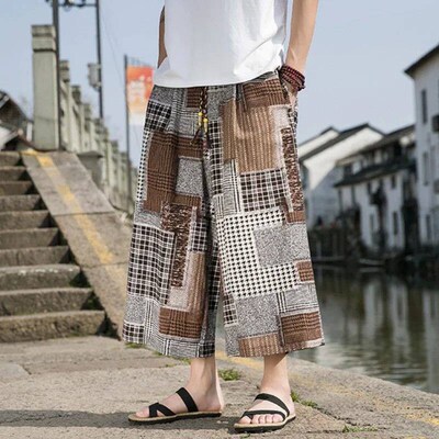 Mens Harem Pants Pocket Jogging Plaid Casual Trousers Mens