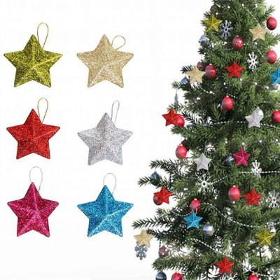 Gold Glitter Star Ornaments Christmas Tree Hanging Pendant