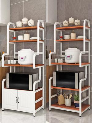 Kitchen shelves storage cupboards. oven microwave pot rack