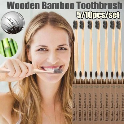 5/10Pcs Wooden Toothbrush Eco-Friendly Bamboo Soft Fibre Too