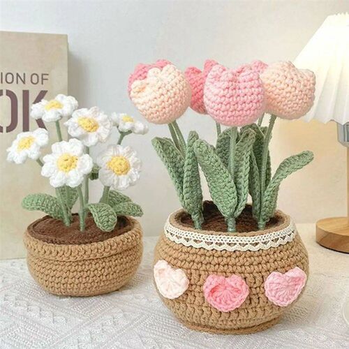 Handmade DIY Tulip Flowers Plant Potted Crochet Knitting Kit