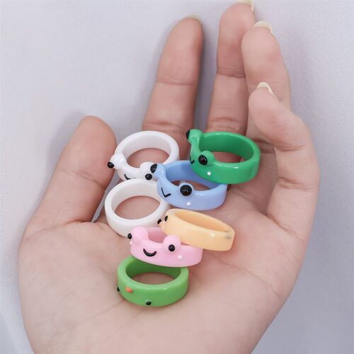 2Pcs Cute Frog Rings For Lover Polymer Clay Resin Acrylic Ri