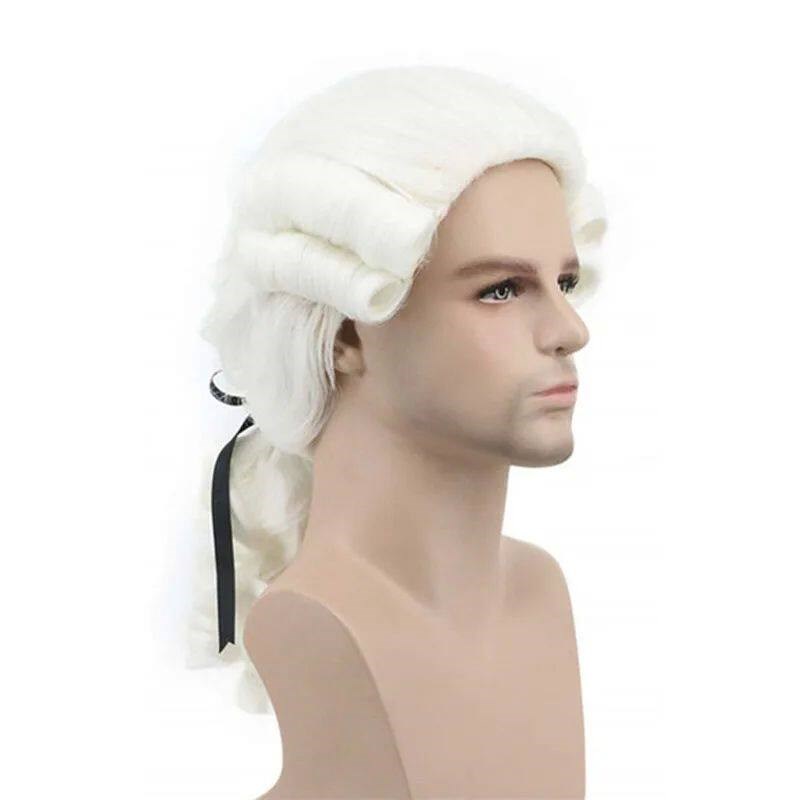 Grey White Black Lawyer Judge Baroque Curly Male Costume Wig - 实物图