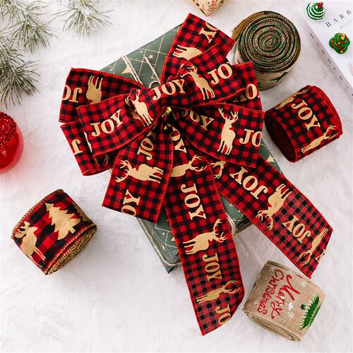 5M Christmas Ribbons Red Strip Xmas Tree Elk Linen Lace Ribb