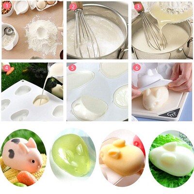 Silicone 6-pack rabbit cake mold, 3D rabbit pudding mousse