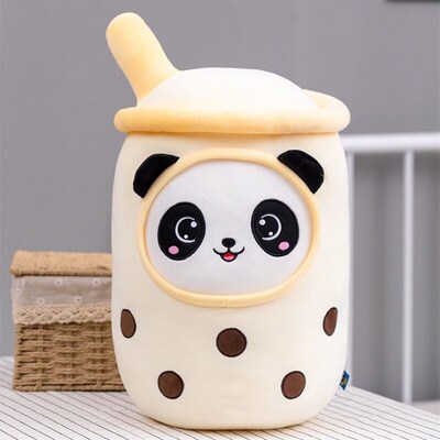 Cute Boba Milk Tea Plushie Toy Soft Stuffed Apple Pink Straw