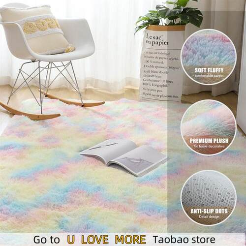 Gray Carpet for Living Room Plush Rug Bed Room Floor Fluffy