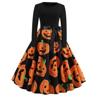 Halloween Cosplay Costume Props Fancy Pumpkin Womens Dress L