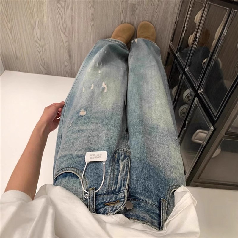 Large Size Ripped Jeans Female Chubby Sister Loose Slimming图片