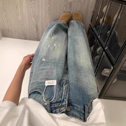 Large Size Ripped Jeans Female Chubby Sister Loose Slimming
