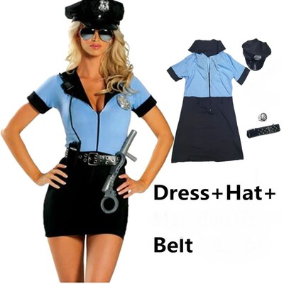 Halloween Cosplay Black Blue Sexy Cop Officer Outfit Policew