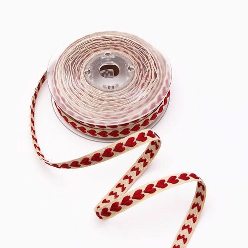10mm pink red white woven peach heart ribbon made of polyest