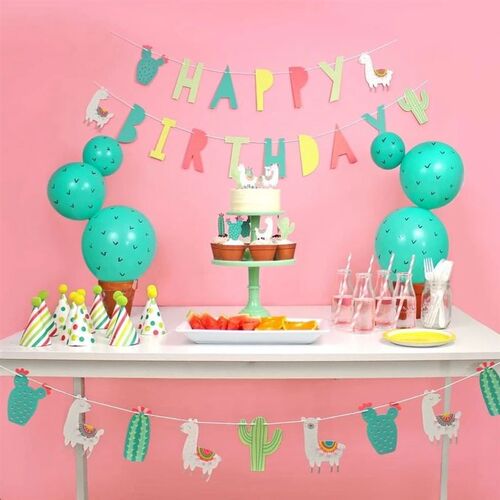 1Set Cactus Party Plates/ Straws Tableware Green Plants Garl