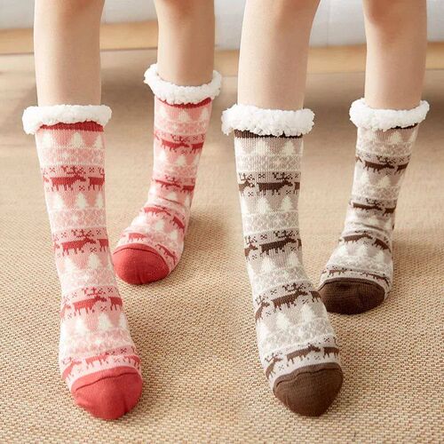 Christmas Fuzzy Fluffy Socks Women Winter Plush Soft Floor F