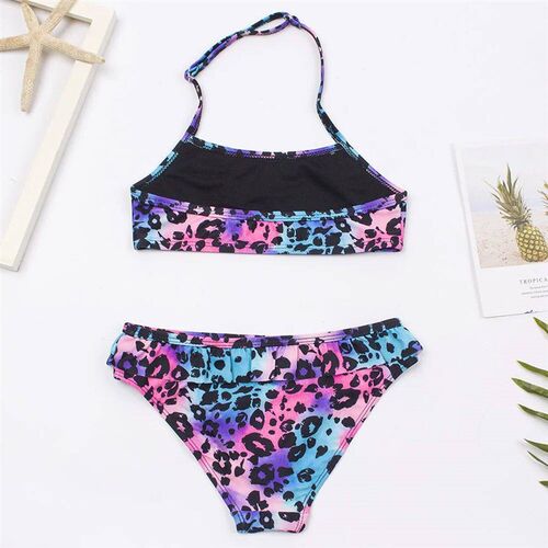 7-14 Years Falbala Leopard Print Girls Kids Swimsuit Swimwea