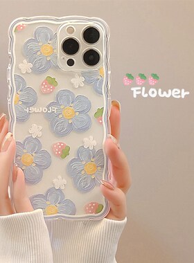 适用于花朵iphone 15 14 pro max plus苹果手机壳12 mini波浪边11