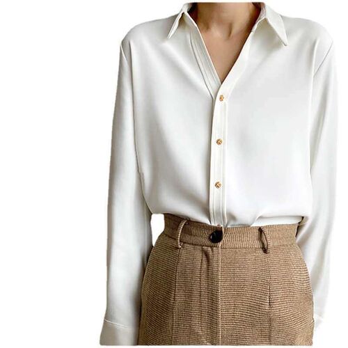 White Satin Shirt Womens Spring New Design Sense Niche Prof