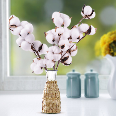 Natural Dried Cotton Flowers Stems Farmhouse Artificial Cott
