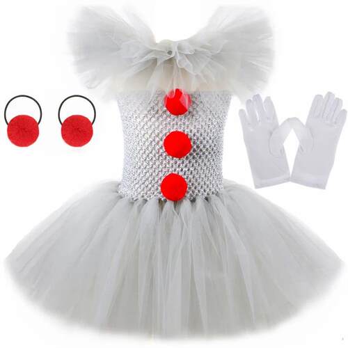 Halloween Gray Joker Girls Costume Tutu Dress Creepy Clown K