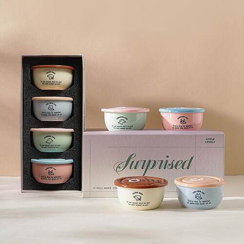 Cute preservation bowl, dopamine joy with lid, sealed bowl,