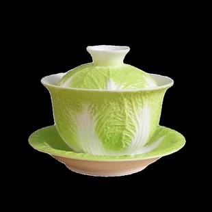 羊脂玉百财盖碗白瓷茶碗新品 茶具带盖子 创意家用白菜陶瓷功夫装