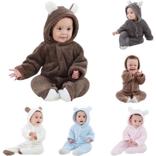 Winter Newborn Baby Plush Bodysuit Jumpsuit Cartoon Hoodies