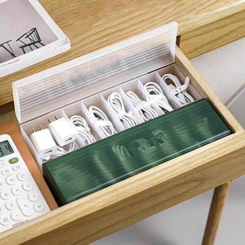 Lidded Data Cable Storage Box Desktop Organizer with Compart
