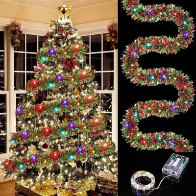 1pc Christmas Tinsel Garland Metallic Shiny Garland With LED
