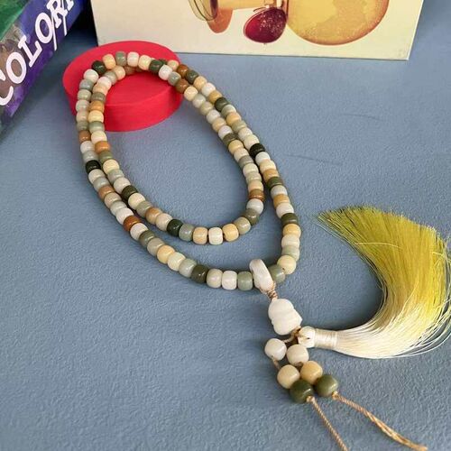 Yellow Green Gradient Bodhi Root Buddha Beads Hand String Ar