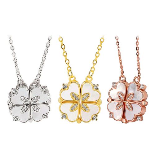 Retro Magnetic Folding Heart Shaped Four Leaf Clover Pendant