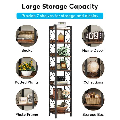 Tribesigns 78.7 Inch Extra Tall Narrow Bookshelf, 7 Tier Ski