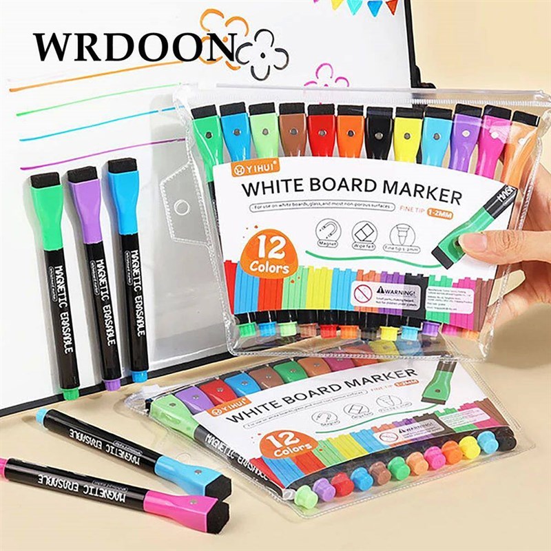 12pcs Magnetic Erasable Markers Dry Erase Highlighter Pen Ca图片