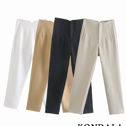 KONDALA Women Light Blue Chic Fashion Office Wear Straight P