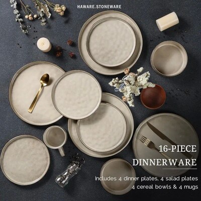 Dinnerware Sets, 16-Piece Stoneware Plates and Bowls Set, Di