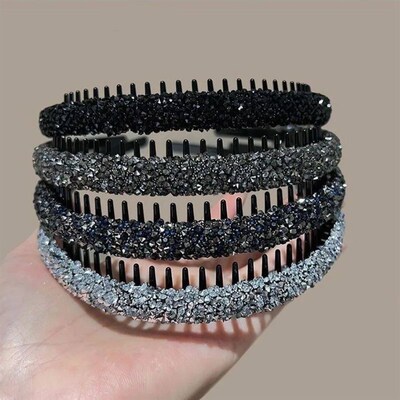 Non-slip Rhinestone Hair Hoops Bands Women Toothed Elastic H
