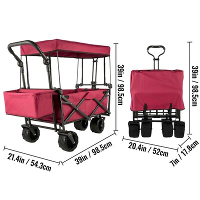 KFFKFF Collapsible Wagon Cart, Utility Garden Trolley with R
